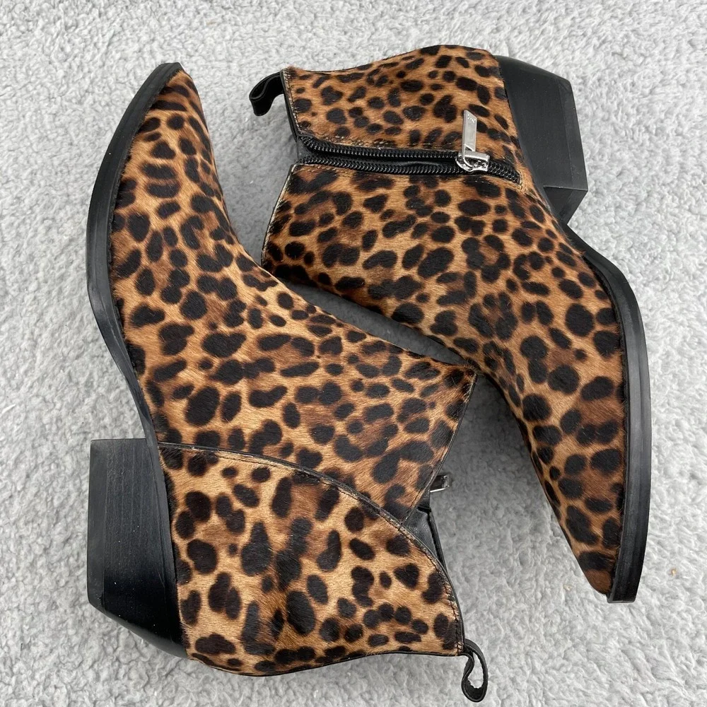 Marc Fisher Obrraly Boot Women 6M Leopard Calf Hair Point Western Corpcore Rodeo
